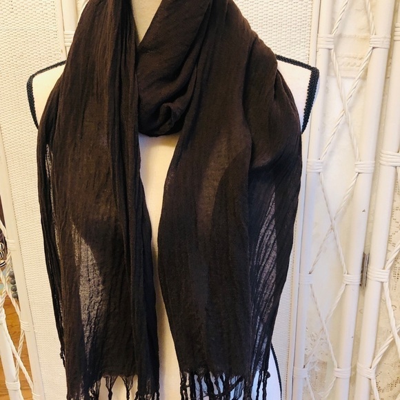 Gap Scarf Brown Oblong Fringed Edge Airy Crinkle Cotton Blend Long Wrap - Picture 2 of 14
